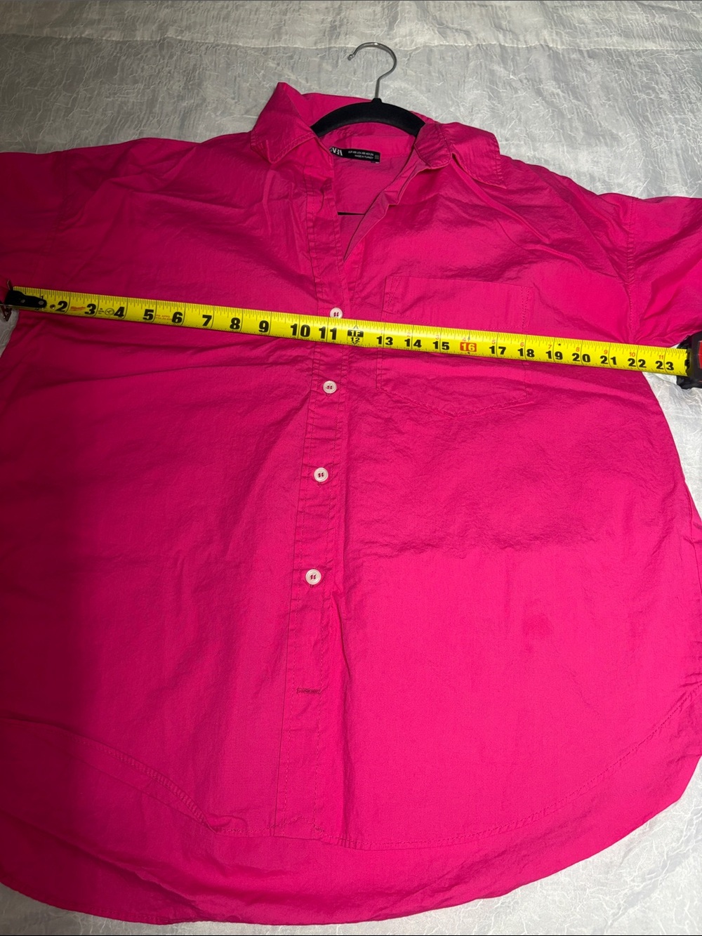 ZARA Bright Fuchsia Pink Long Sleeve Poplin Blouse XS Oversized - Picture 10 of 11